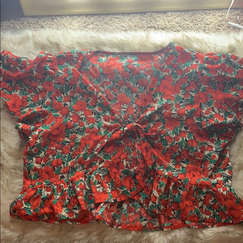 Tie front cropped blouse